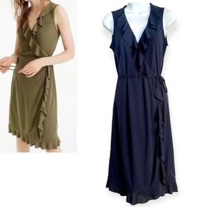 J. Crew Navy Blue Sleeveless Ruffle Wrap Dress XS Summer Officecore Romantic